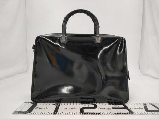 GUCCI Bamboo Enamel Handbag Black Handbag