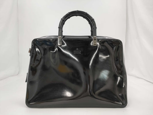 GUCCI Bamboo Enamel Handbag Black Handbag