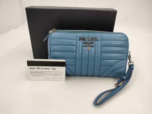 PRADA Prada Leather Pouch Second Bag Blue Pouch