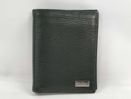 Salvatore Ferragamo Leather Folding Wallet Black Billfold