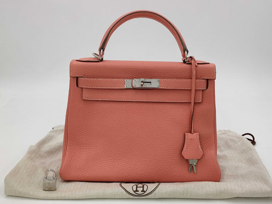 HERMES Kelly 28 Taurillon Crevette Handbag Q