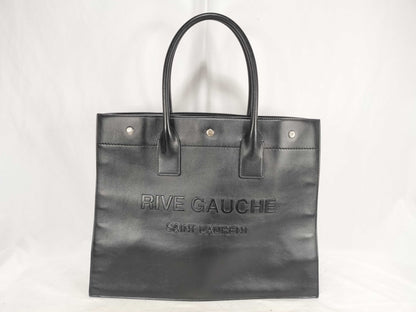 SAINT LAURENT RIVE GAUCHE Square Tote Bag in Black Leather with Embossed Logo