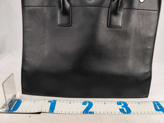 SAINT LAURENT RIVE GAUCHE Square Tote Bag in Black Leather with Embossed Logo