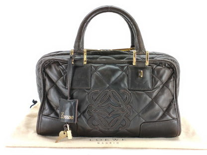 LOEWE Amazona 28 Quilted Leather Handbag in Dark Brown with Pouch