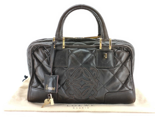 LOEWE Amazona 28 Quilted Leather Handbag in Dark Brown with Pouch