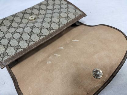 GUCCI GG Supreme Clutch Bag, GG Supreme Sherry Line Interlocking Accents, Brown/Beige, 89.01.030