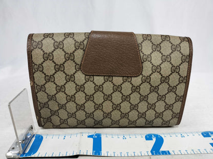 GUCCI GG Supreme Clutch Bag, GG Supreme Sherry Line Interlocking Accents, Brown/Beige, 89.01.030