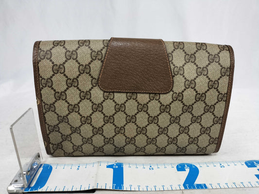 GUCCI GG Supreme Clutch Bag, GG Supreme Sherry Line Interlocking Accents, Brown/Beige, 89.01.030