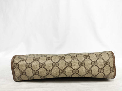 GUCCI GG Supreme Clutch Bag, GG Supreme Sherry Line Interlocking Accents, Brown/Beige, 89.01.030