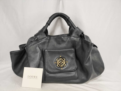 LOEWE Nappa Aire Cow Leather Handbag in Black with Gold Hardware and Anagram Shoulder Bag
