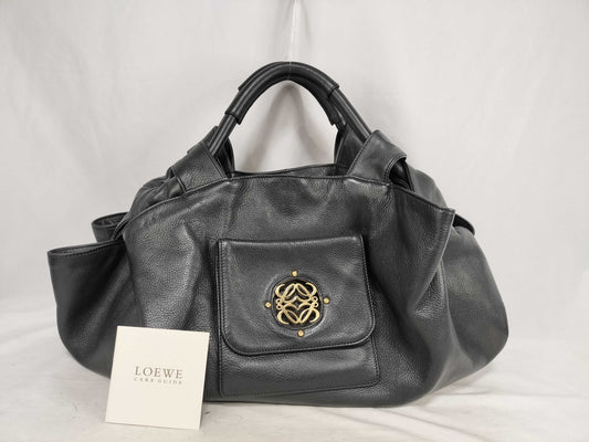 LOEWE Nappa Aire Cow Leather Handbag in Black with Gold Hardware and Anagram Shoulder Bag