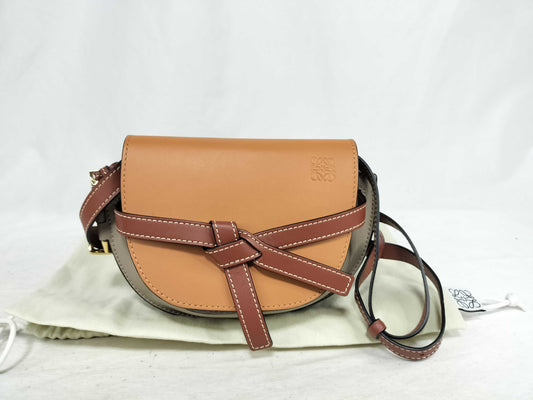 LOEWE Gate Shoulder Bag, Two-Tone Leather, Brown and Beige