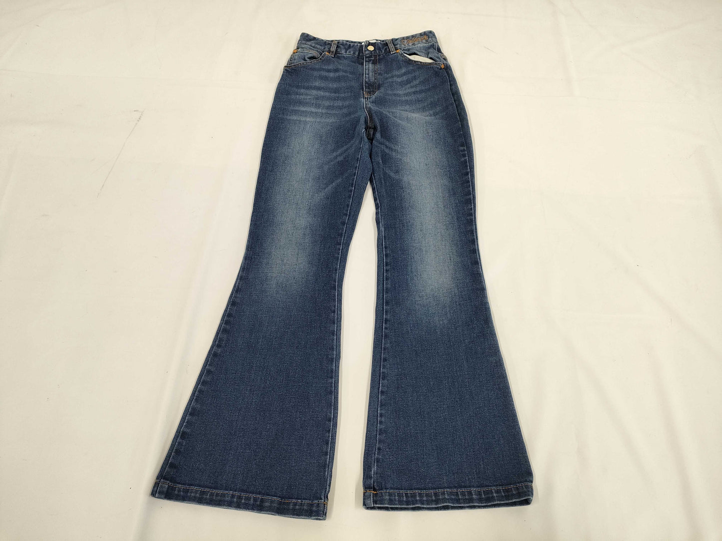 Chloe Logo Embroidered Flare Denim Pants, Kids' Size 14