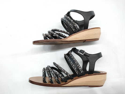  CHANEL Coco Mark Chain Wood Sandals Size 37 Sandals
