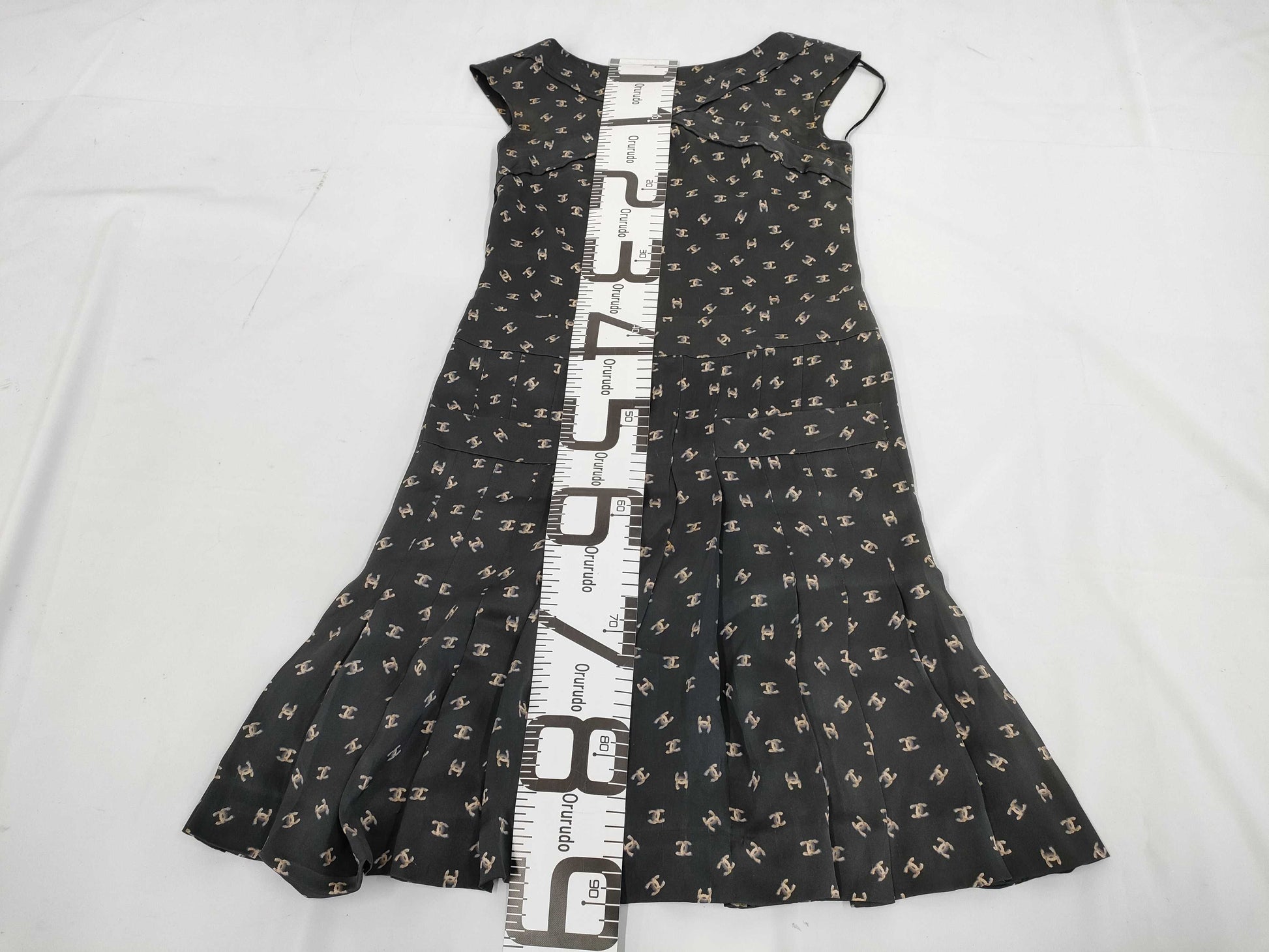 CHANEL Coco Mark Print Silk Dress, Black, Size 34, P44350 Dress