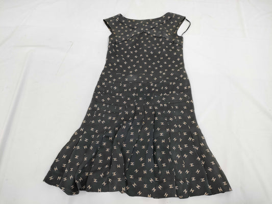 CHANEL Coco Mark Print Silk Dress, Black, Size 34, P44350 Dress
