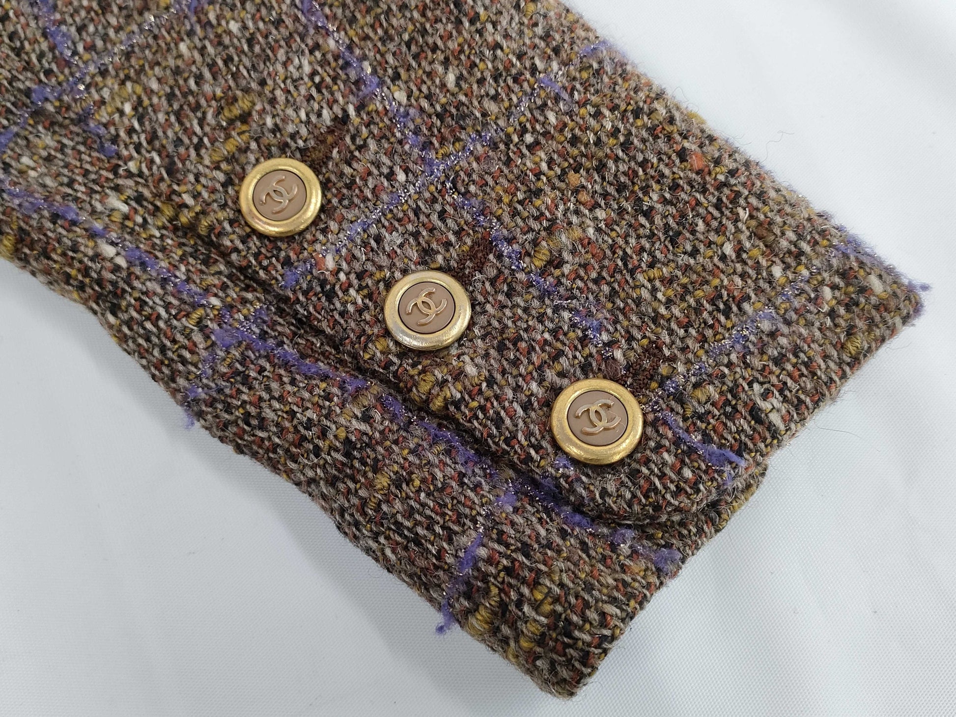CHANEL 94A Brown and Purple Tweed Jacket P03459 42 Jacket