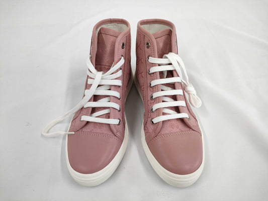GUCCI GG Canvas Leather High-Top Sneakers, Size 34 1/2