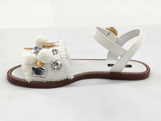 DOLCE & GABBANA Raffia-style Decorative Slide Sandals, Size 38