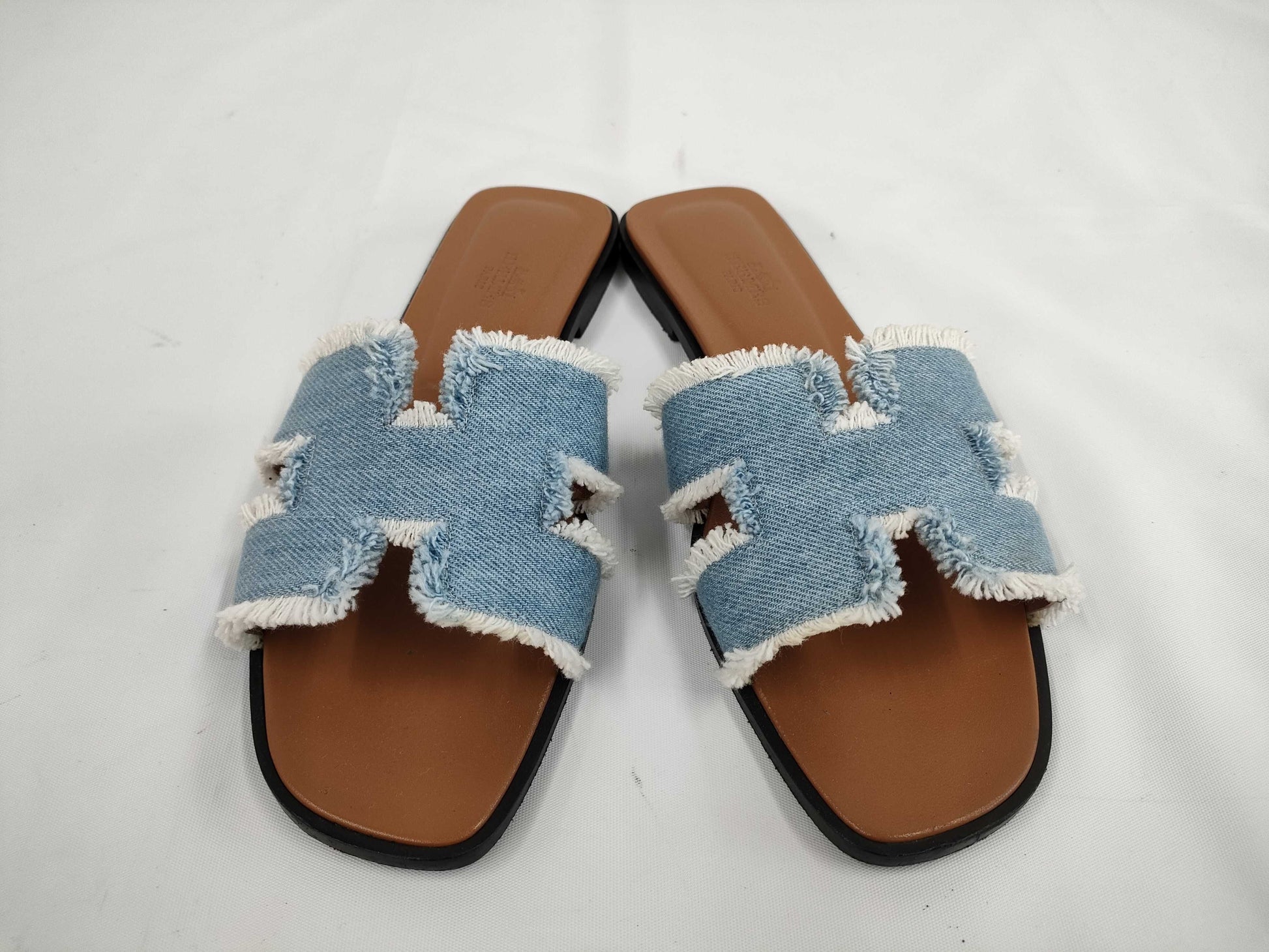 HERMES Oran Denim Sandals, Size 38 1/2