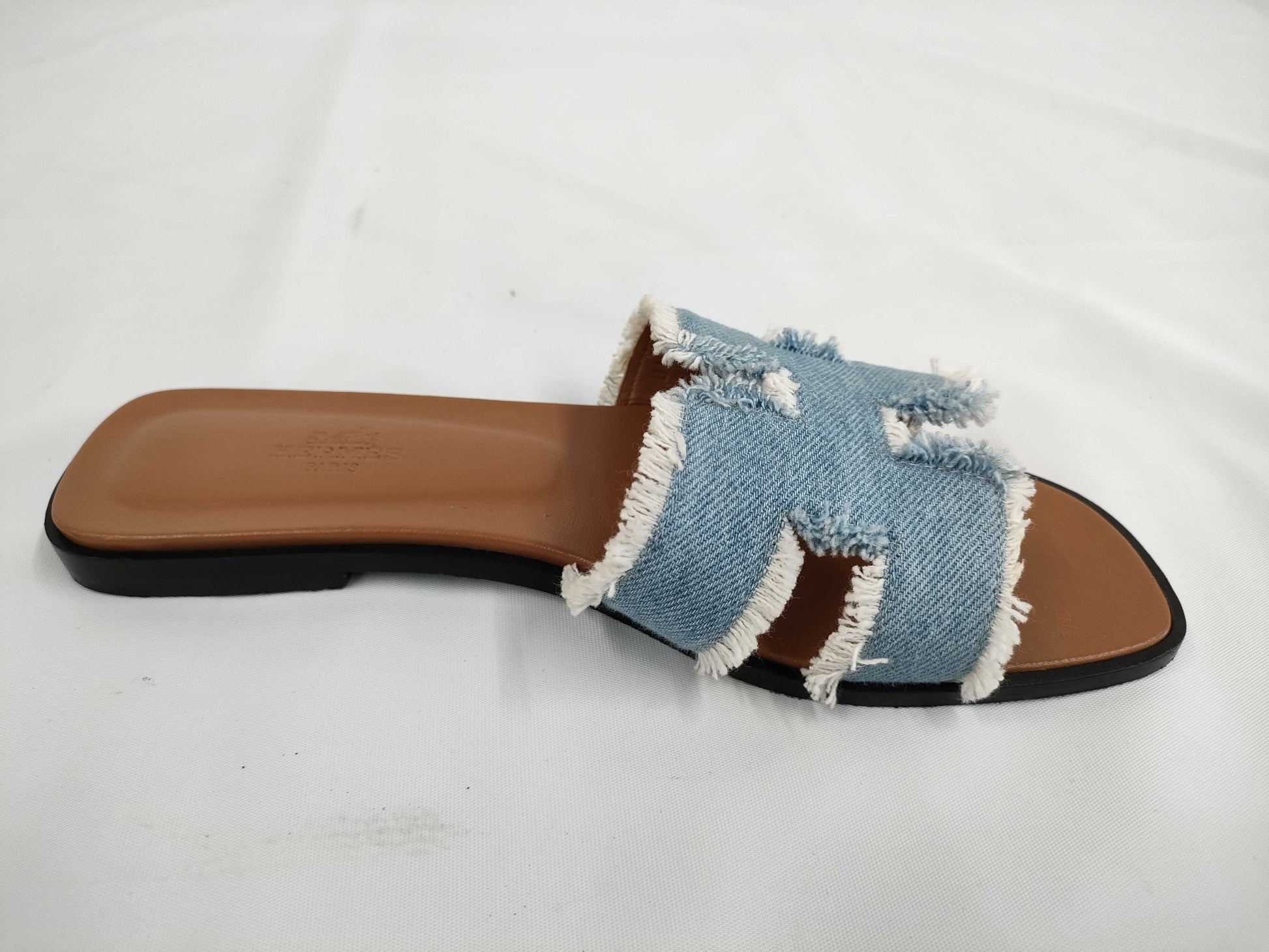 HERMES Oran Denim Sandals, Size 38 1/2