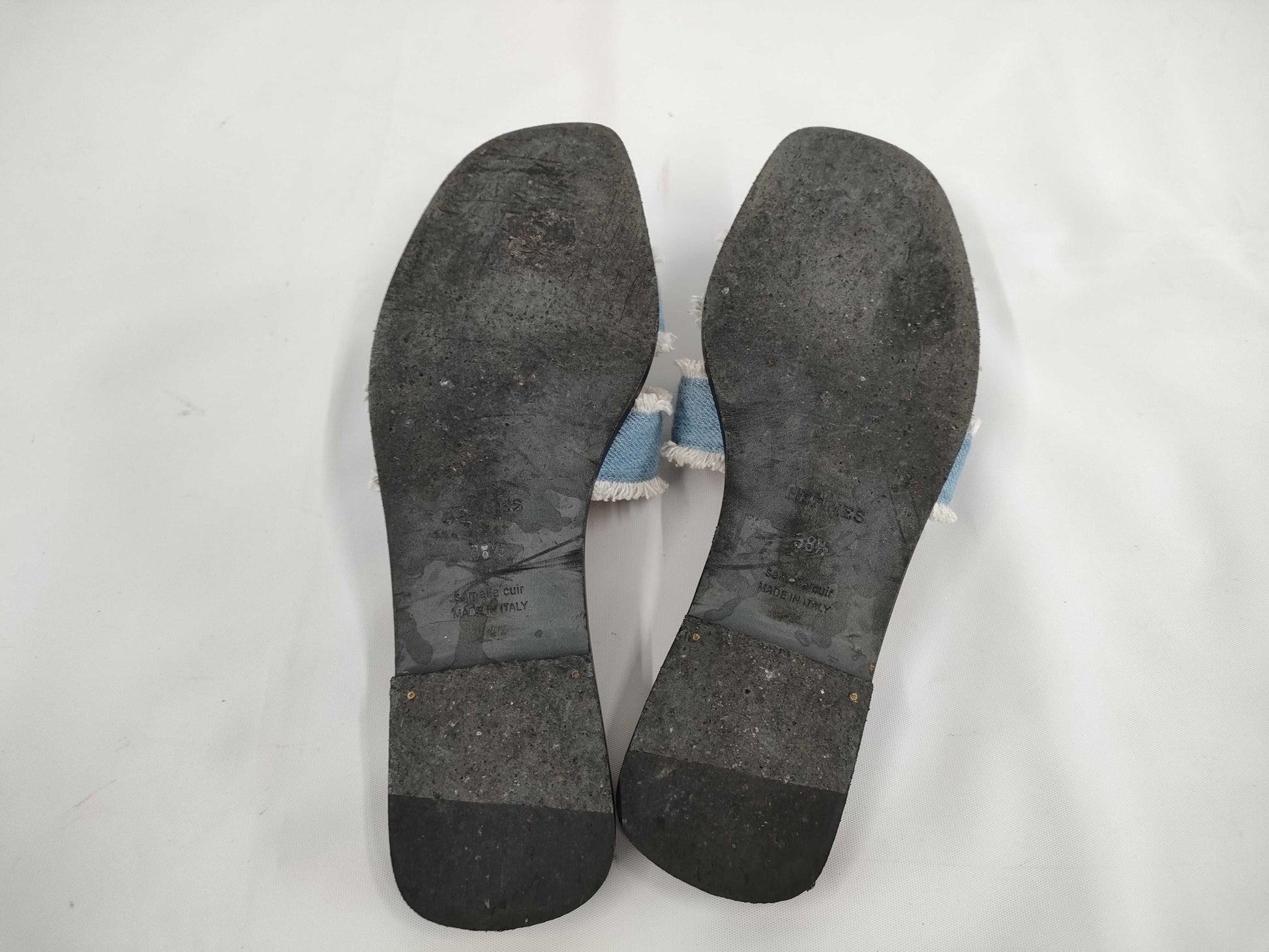 HERMES Oran Denim Sandals, Size 38 1/2