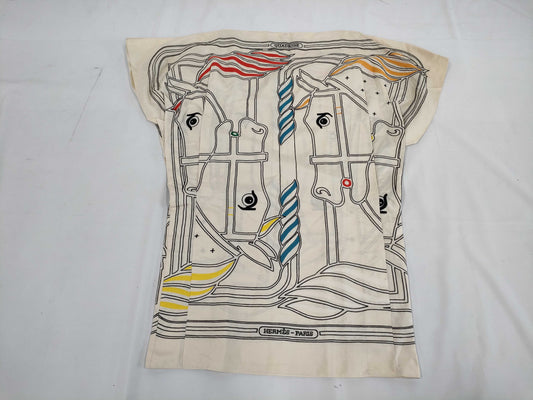 HERMES QUADRIGE Embroidered Half Sleeve Dress, Size 36