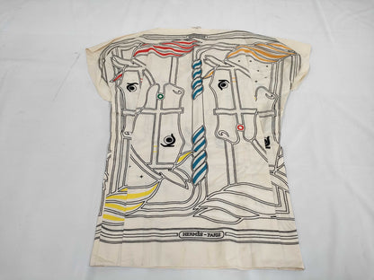 HERMES QUADRIGE Embroidered Half Sleeve Dress, Size 36