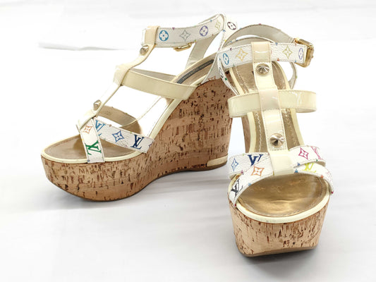 LOUIS VUITTON LOUIS VUITTON Louis Vuitton Multicolor Wedge Cork Sandals Size 37 Sandals