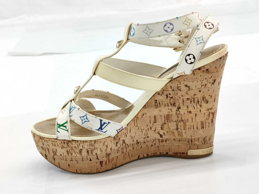 LOUIS VUITTON LOUIS VUITTON Louis Vuitton Multicolor Wedge Cork Sandals Size 37 Sandals