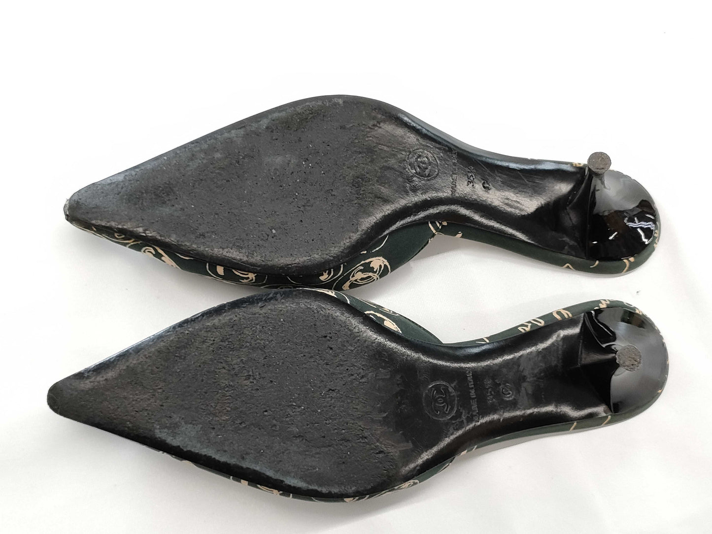 CHANEL Coco Mark All-Over Print Mules, Size 35 1/2