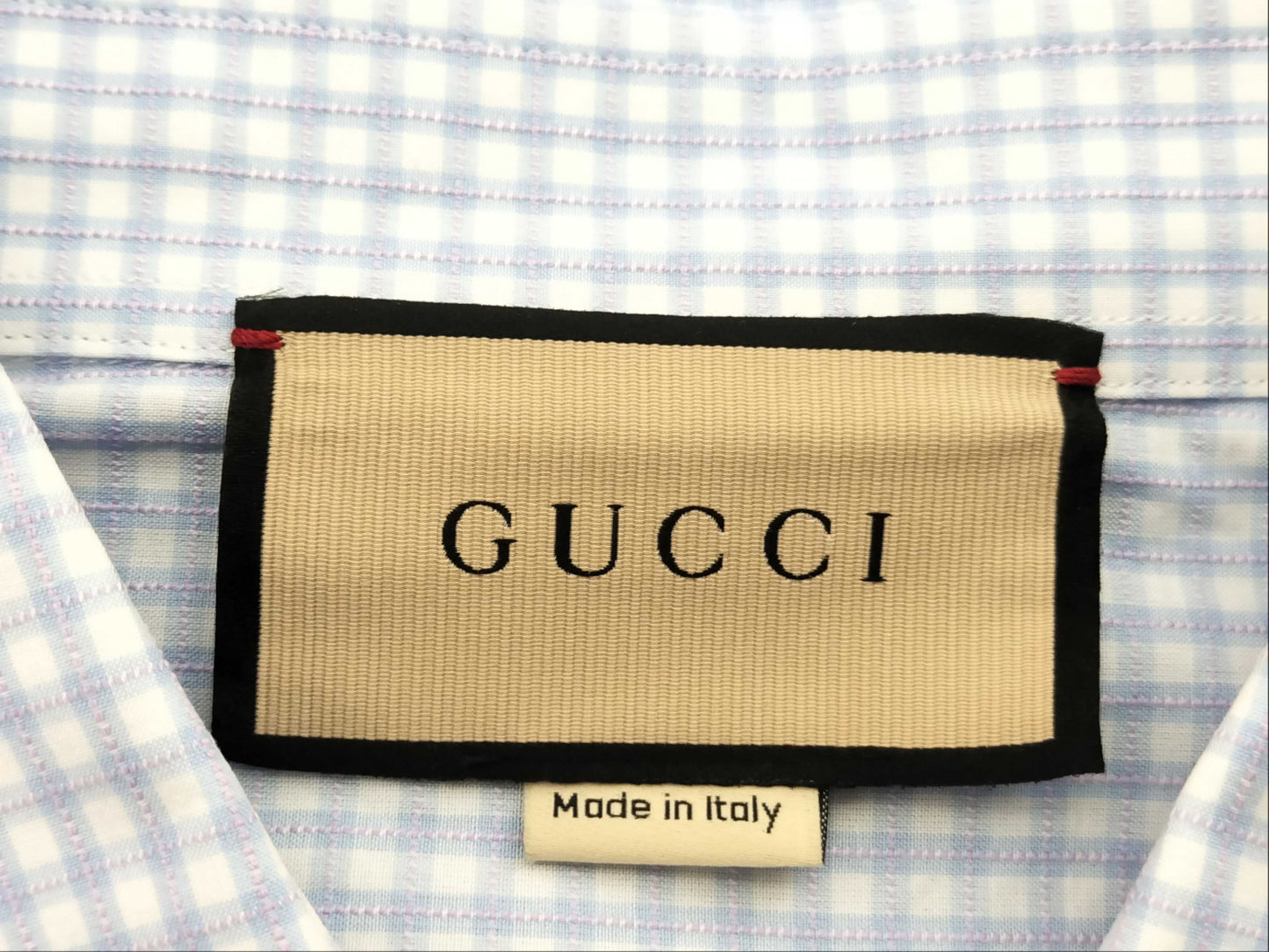 GUCCI Gucci logo bear patch gingham check short sleeve shirt