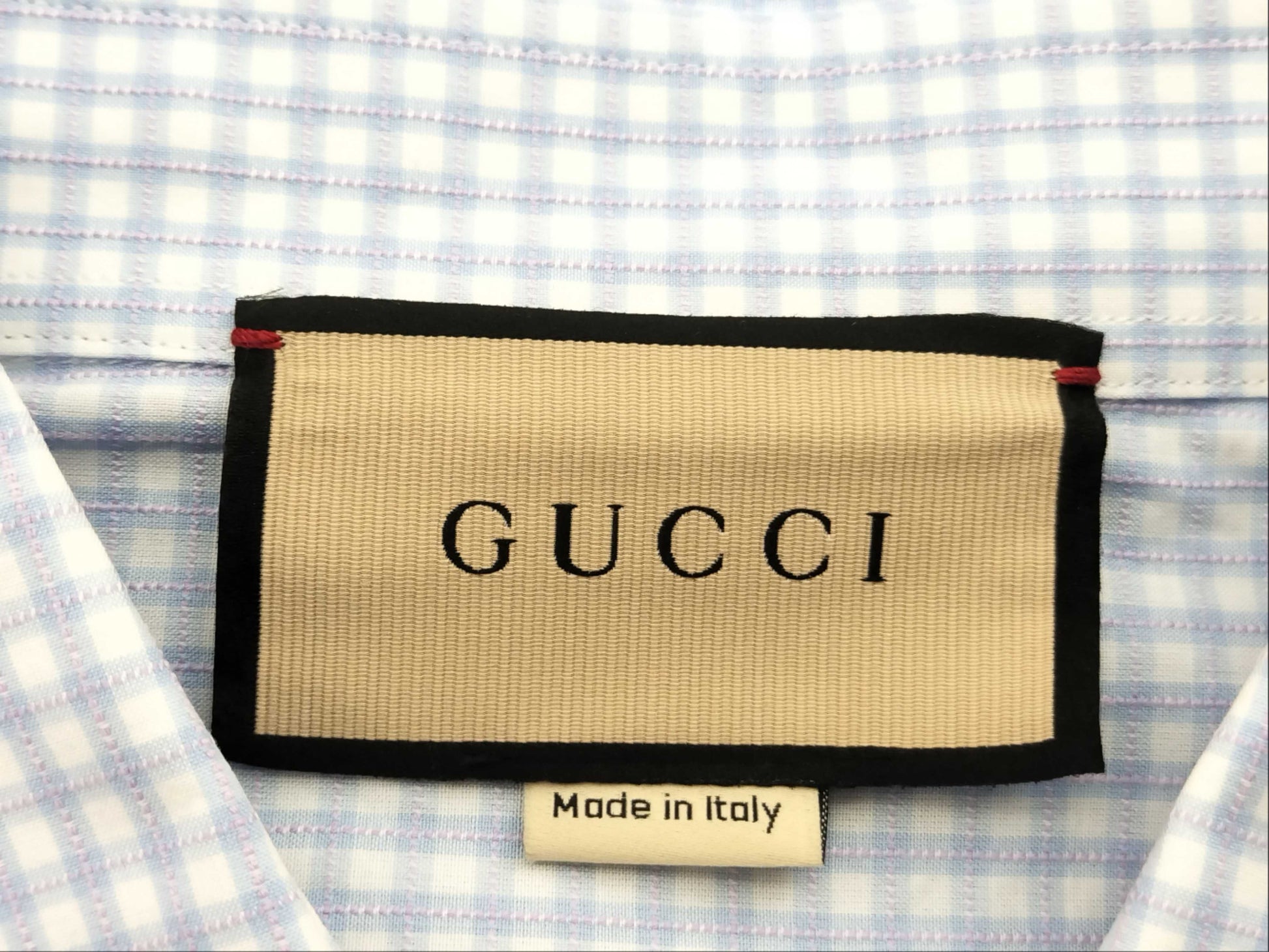 GUCCI Gucci logo bear patch gingham check short sleeve shirt