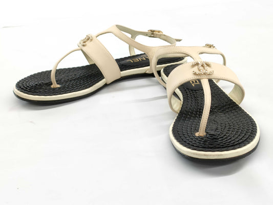 CHANEL Coco Mark Thong Sandals Size 38
