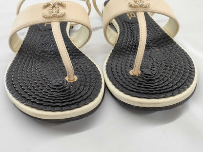 CHANEL Coco Mark Thong Sandals Size 38