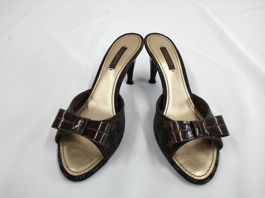 LOUIS VUITTON LOUIS VUITTON Monogram Idylle Ribbon Open Toe Sandals Size 37 1/2