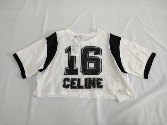 CELINE Logo Crew Neck Mesh S T-Shirt