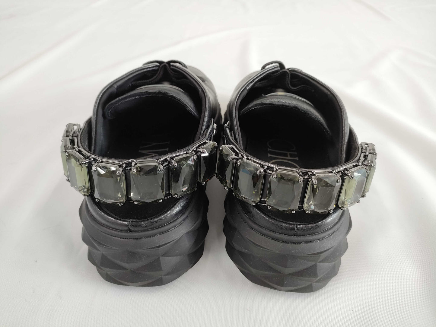 JIMMY CHOO Crystal Strap Nappa Leather Slip-On Sneakers, Size 39