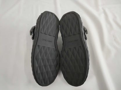 JIMMY CHOO Crystal Strap Nappa Leather Slip-On Sneakers, Size 39