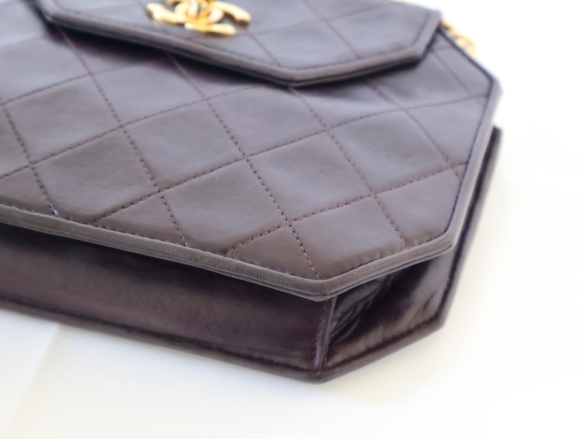 CHANEL Octagon Matelasse Lambskin Chain Shoulder Bag, Purple, Seal Included, No. 1