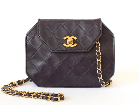 CHANEL Octagon Matelasse Lambskin Chain Shoulder Bag, Purple, Seal Included, No. 1
