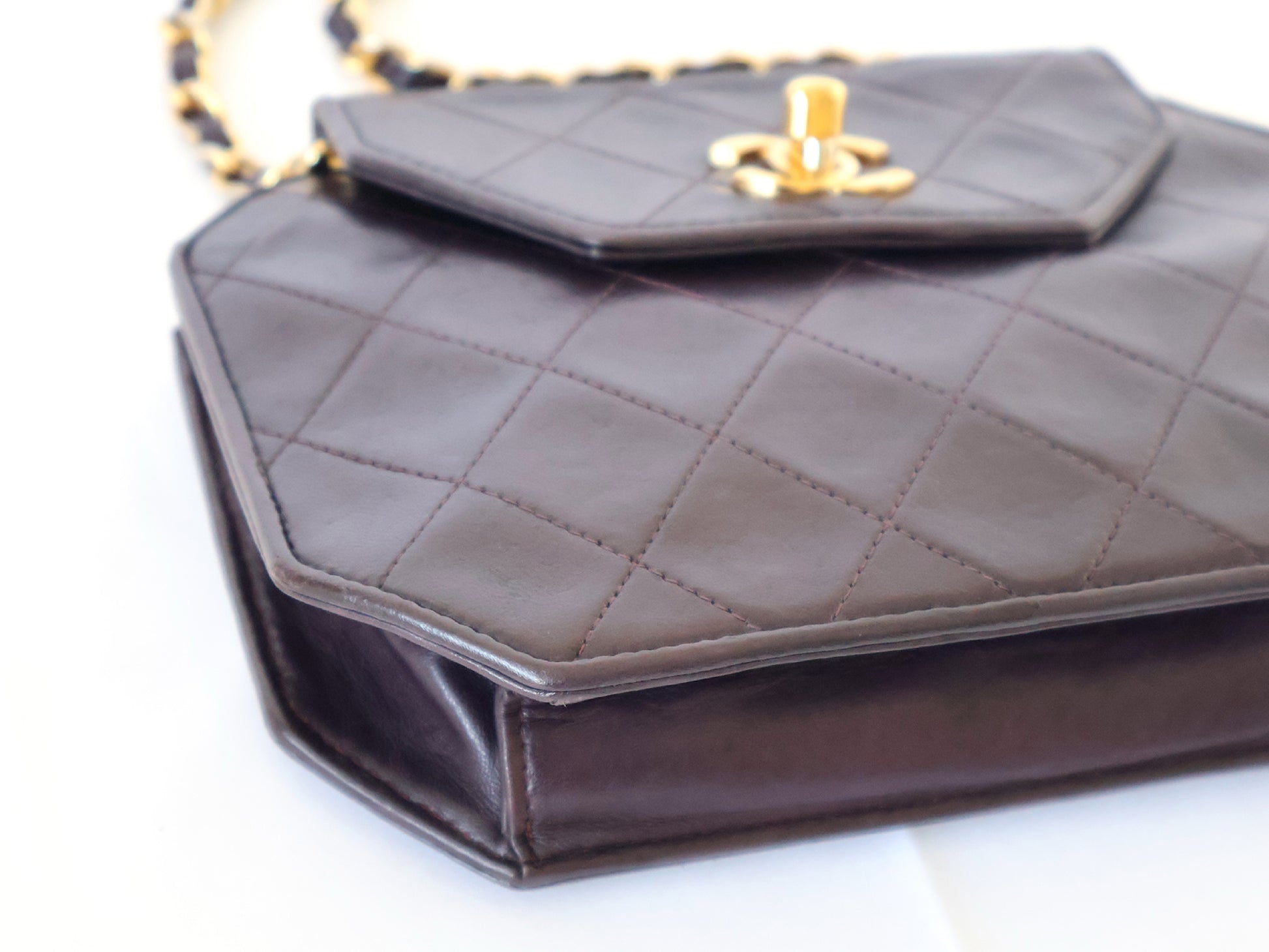 CHANEL Octagon Matelasse Lambskin Chain Shoulder Bag, Purple, Seal Included, No. 1