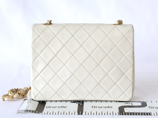 CHANEL Mini Matelasse Lambskin Chain Shoulder Bag, White, with Seal, No. 1