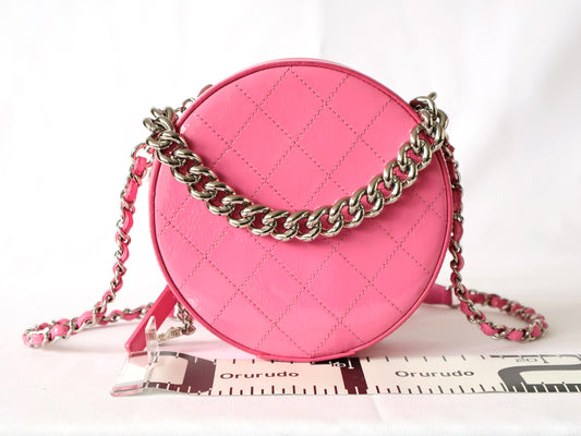 CHANEL Seal 26 Series Enamel Round Chain Shoulder Bag Pink