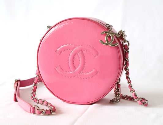 CHANEL Seal 26 Series Enamel Round Chain Shoulder Bag Pink