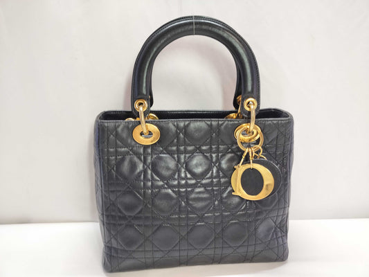Dior Lady Dior Lady Dior Black Leather Handbag