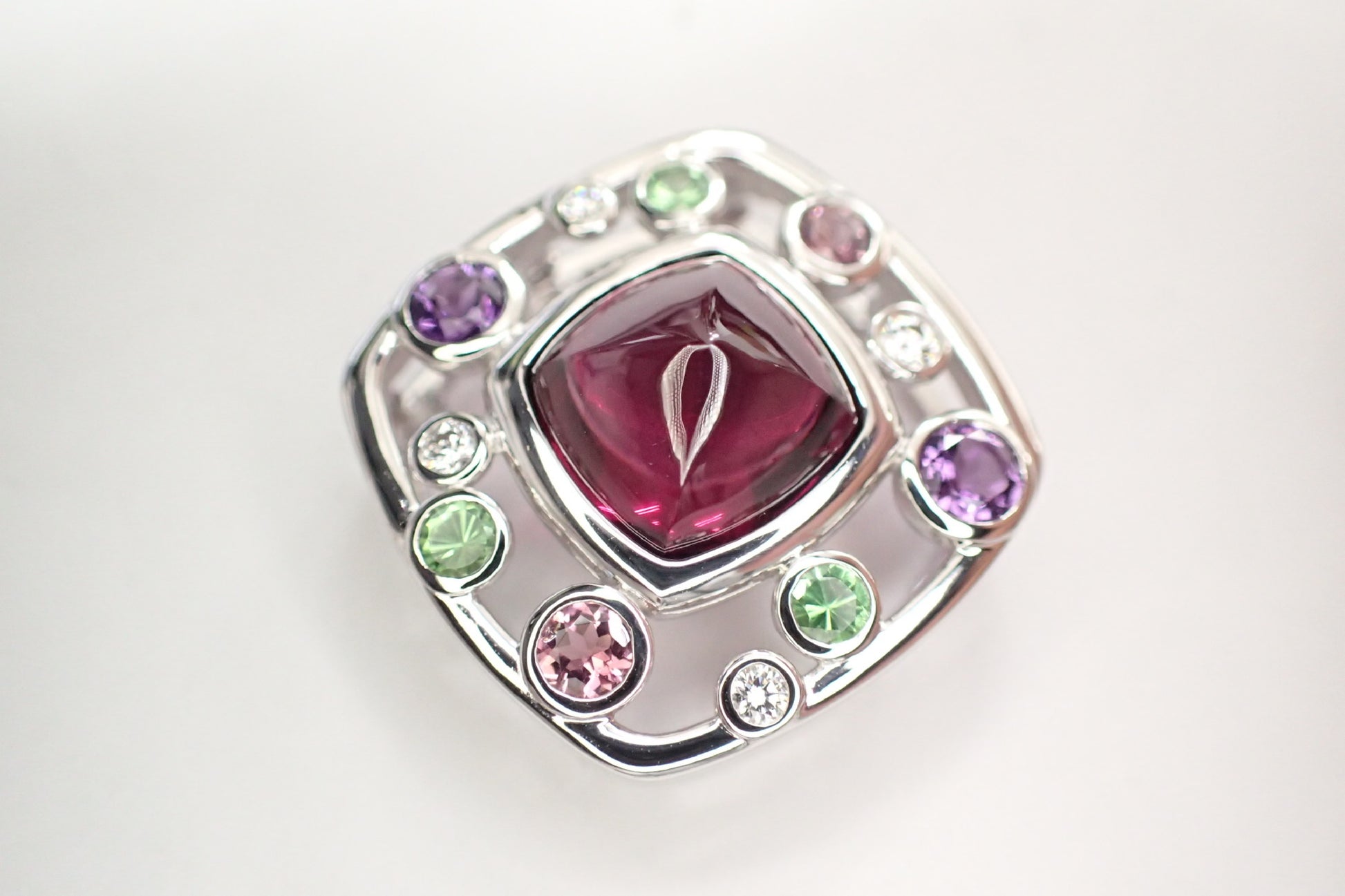 TASAKI Colored Stone Multi Garnet and Diamond Pendant Top in 18K White Gold, 8.0g 