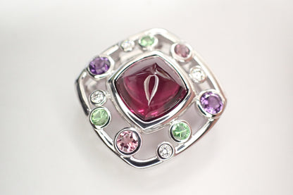 TASAKI Colored Stone Multi Garnet and Diamond Pendant Top in 18K White Gold, 8.0g 