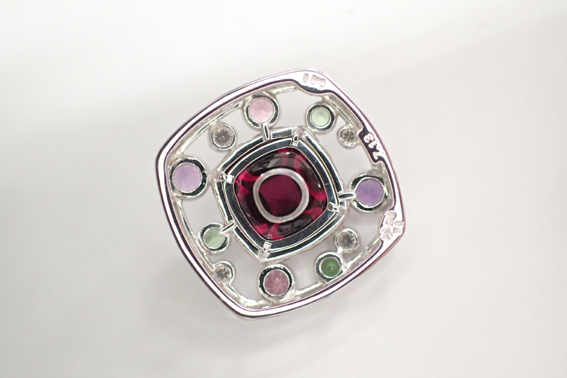 TASAKI Colored Stone Multi Garnet and Diamond Pendant Top in 18K White Gold, 8.0g 