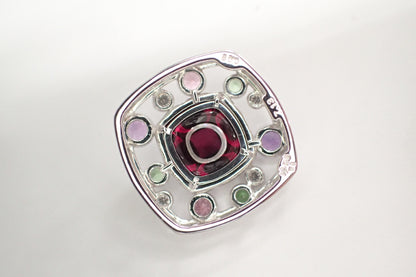 TASAKI Colored Stone Multi Garnet and Diamond Pendant Top in 18K White Gold, 8.0g 
